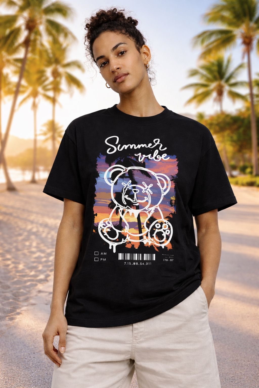 Summer Vibe Oversized Terry Cotton Graphic T-Shirt