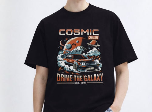 Cosmic Cruisers Oversized Terry Cotton Graphic T-Shirt