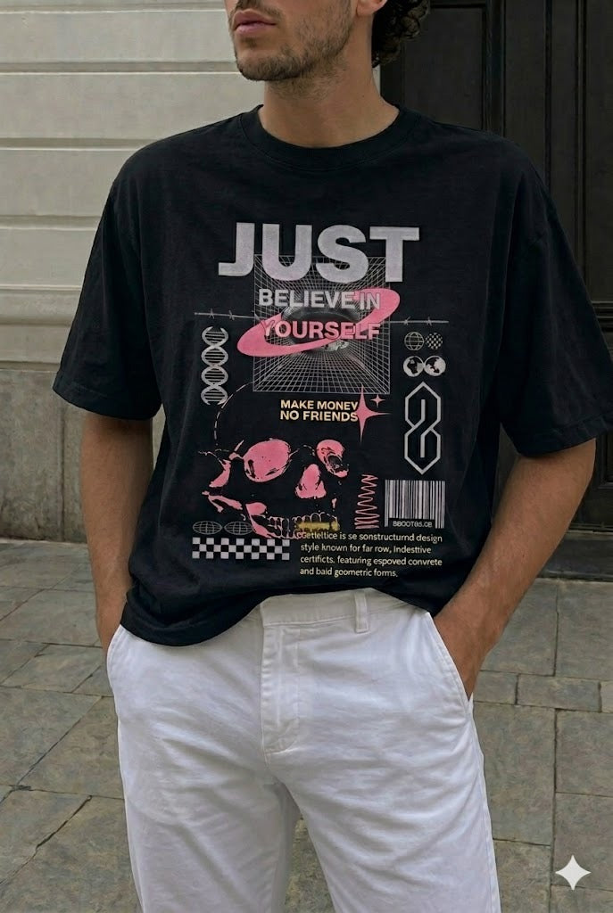 Just Believe in Yourself Oversized Terry Cotton Graphic T-Shirt