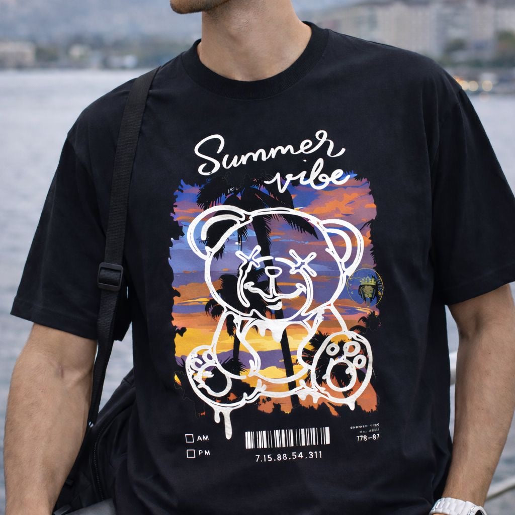 Summer Vibe Oversized Terry Cotton Graphic T-Shirt