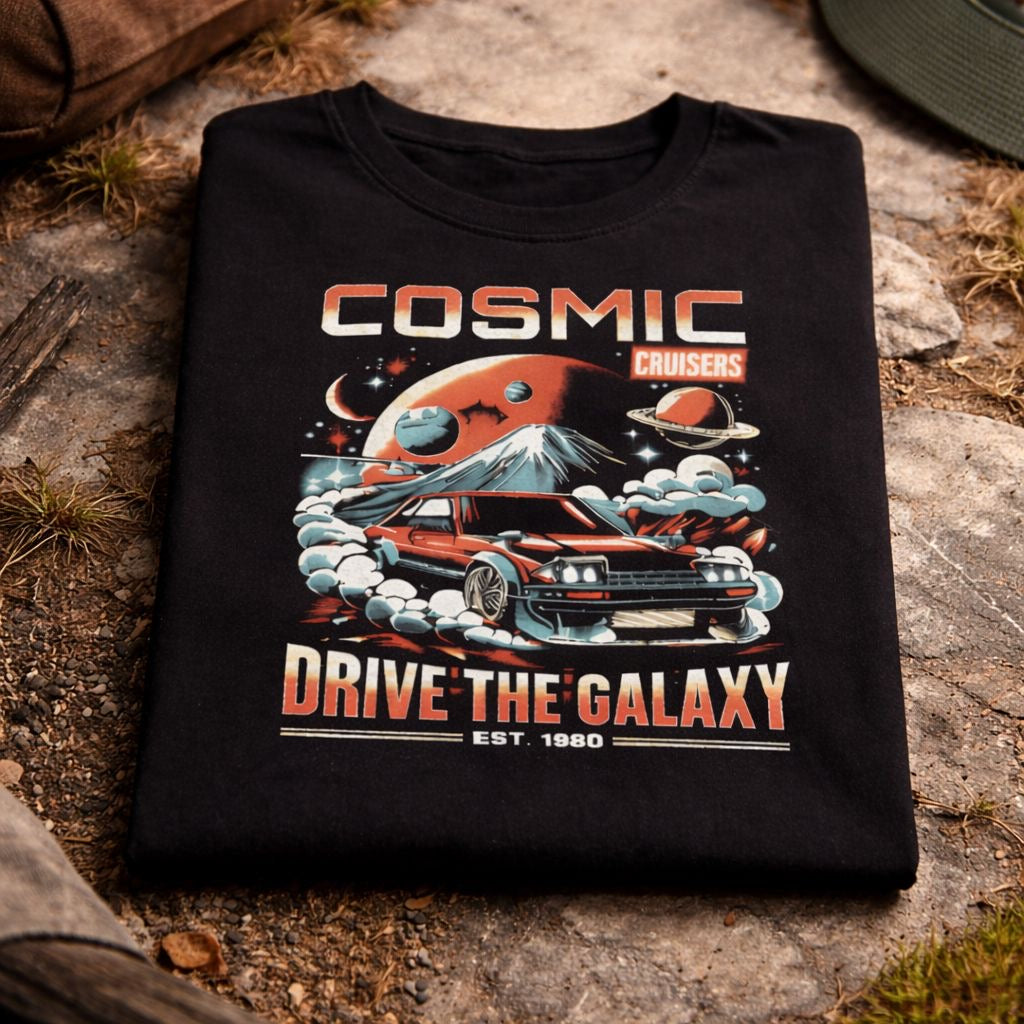 Cosmic Cruisers Oversized Terry Cotton Graphic T-Shirt
