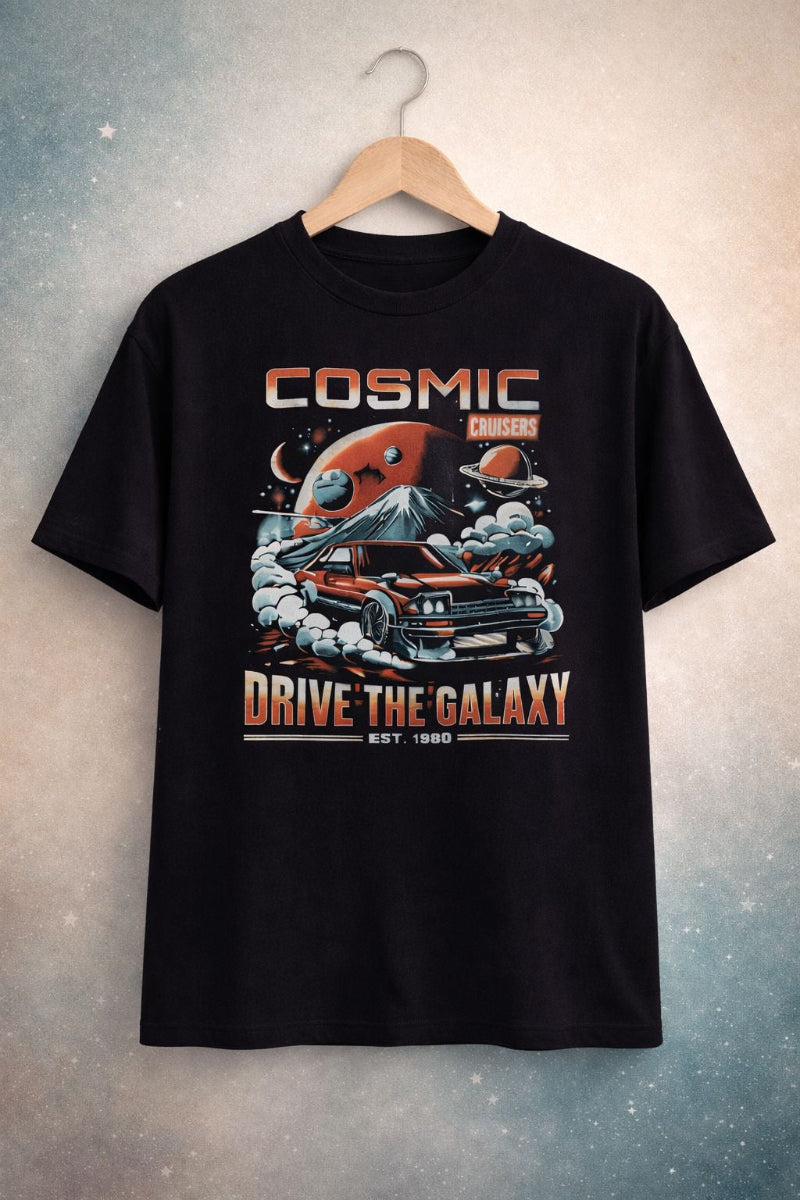 Cosmic Cruisers Oversized Terry Cotton Graphic T-Shirt